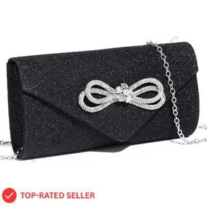 Shiny Crystal Bow Evening Clutch Elegant Formal Party Prom Purse